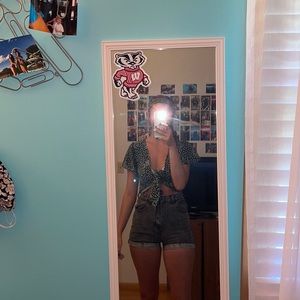 High waisted black jean shorts